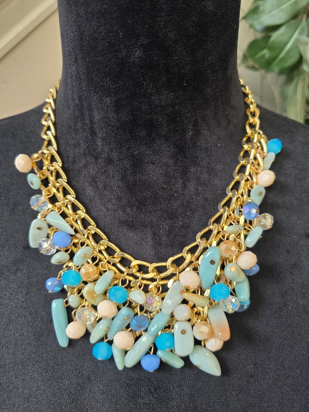 Turquoise Gold Multi Strand Beaded Statement Necklace